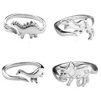 liga de zinco Cuff Ring Finger, Dinossauro, cromado de cor prateada, unissex & Vario tipos a sua escolha, níquel, chumbo e cádmio livre, tamanho:6-8, vendido por PC