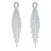 Fashion Fringe Boucles d'oreilles, strass, avec alliage de zinc, pour femme, argent, 14x90mm, Vendu par paire