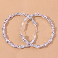 Rhinestone Hoop Earring, med Zinc Alloy, sølvfarvet forgyldt, for kvinde, 60mm, Solgt af par