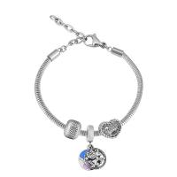 European Bracelet 316 Stainless Steel With Pendant & Unisex & with rhinestone silver color Length 17 cm Sold By PC