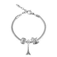 European Bracelet 316 Stainless Steel With Pendant & Unisex & with rhinestone silver color Length 17 cm Sold By PC