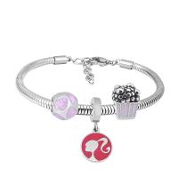 European Bracelet 316 Stainless Steel With Pendant & Unisex & with rhinestone silver color Length 17 cm Sold By PC