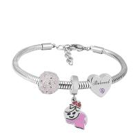 European Bracelet 316 Stainless Steel With Pendant & Unisex & with rhinestone silver color Length 17 cm Sold By PC