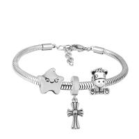 Bracciale European, 316 acciaio inox, With Pendant & unisex & con strass, argento, Lunghezza 17 cm, Venduto da PC