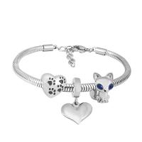 European Bracelet 316 Stainless Steel With Pendant & Unisex & with rhinestone silver color Length 17 cm Sold By PC