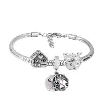 European Bracelet 316 Stainless Steel With Pendant & Unisex & with rhinestone silver color Length 17 cm Sold By PC