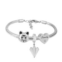 European Bracelet 316 Stainless Steel With Pendant & Unisex & with rhinestone silver color Length 17 cm Sold By PC