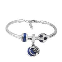 European Bracelet 316 Stainless Steel With Pendant & Unisex & with rhinestone silver color Length 17 cm Sold By PC