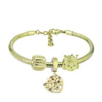 European Bracelet 316 Stainless Steel With Pendant & Unisex & with rhinestone golden Length 17 cm Sold By PC