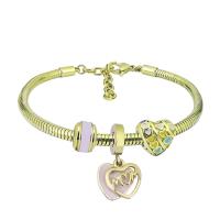 European Bracelet, 316 Cruach dhosmálta, Le Siogairlín & unisex & le rhinestone, órga, Fad 17 cm, Díolta De réir PC