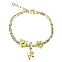 European Bracelet 316 Stainless Steel With Pendant & Unisex & with rhinestone golden Length 17 cm Sold By PC