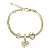 European Bracelet 316 Stainless Steel With Pendant & Unisex & with rhinestone golden Length 17 cm Sold By PC