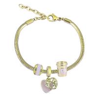 European Bracelet 316 Stainless Steel With Pendant & Unisex & with rhinestone golden Length 17 cm Sold By PC