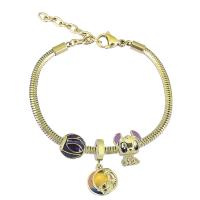 European Bracelet 316 Stainless Steel With Pendant & Unisex & with rhinestone golden Length 17 cm Sold By PC