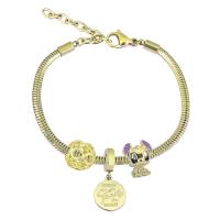 European Bracelet 316 Stainless Steel With Pendant & Unisex & with rhinestone golden Length 17 cm Sold By PC