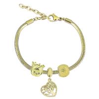 European Bracelet 316 Stainless Steel With Pendant & Unisex & with rhinestone golden Length 17 cm Sold By PC