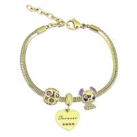 European Bracelet 316 Stainless Steel With Pendant & Unisex & with rhinestone golden Length 17 cm Sold By PC