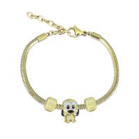 European Bracelet 316 Stainless Steel With Pendant & Unisex & with rhinestone golden Length 17 cm Sold By PC