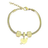 European Bracelet 316 Stainless Steel With Pendant & Unisex & with rhinestone golden Length 17 cm Sold By PC