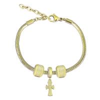 European Bracelet 316 Stainless Steel With Pendant & Unisex & with rhinestone golden Length 17 cm Sold By PC