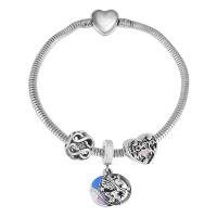 European Bracelet 316 Stainless Steel With Pendant & Unisex & with rhinestone silver color Length 17 cm Sold By PC