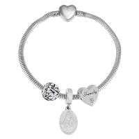 Bracelet European , Acier inoxydable 316, Avec Pendentif & unisexe & avec strass, argent, Longueur 17 cm, Vendu par PC