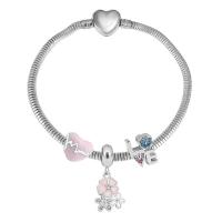 Bracciale European, 316 acciaio inox, With Pendant & unisex & con strass, argento, Lunghezza 17 cm, Venduto da PC