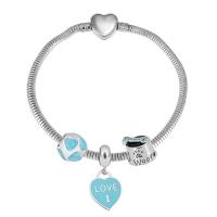 Bracciale European, 316 acciaio inox, With Pendant & unisex & con strass, argento, Lunghezza 17 cm, Venduto da PC