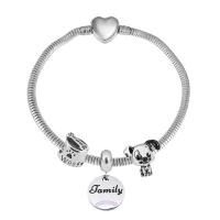 European Bracelet 316 Stainless Steel With Pendant & Unisex & with rhinestone silver color Length 17 cm Sold By PC