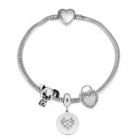 Bracelet European , Acier inoxydable 316, Avec Pendentif & unisexe & avec strass, argent, Longueur 17 cm, Vendu par PC