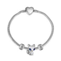 Bracelet European , Acier inoxydable 316, Avec Pendentif & unisexe & avec strass, argent, Longueur 17 cm, Vendu par PC