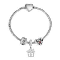 European Bracelet 316 Stainless Steel With Pendant & Unisex & with rhinestone silver color Length 17 cm Sold By PC