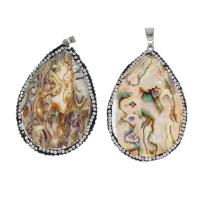 Φυσικό Abalone Shell Μενταγιόν, Ορείχαλκος, με πηλό rhinestone pave & Abalone Shell, Teardrop, μικτά χρώματα, 64x44x15mm, Sold Με PC