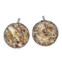 Φυσικό Abalone Shell Μενταγιόν, Ορείχαλκος, με πηλό rhinestone pave & Abalone Shell, Γύρος, μικτά χρώματα, 52x48x10mm, Sold Με PC