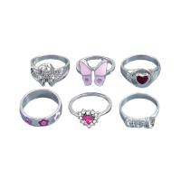 Sinc Alloy Ring Set, 6 phíosa & jewelry faisin & do bhean & cruan & le rhinestone, dath bunaidh, Díolta De réir Socraigh