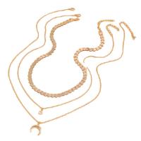 Collier de mode Multi couche, alliage de zinc, avec 1.8 chaînes de rallonge, trois pièces & bijoux de mode & pour femme & avec strass, doré, Longueur 15.75 pouce, Vendu par fixé