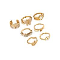 Zink Alloy Ring Set, 7 stycken & mode smycken & för kvinna & emalj & med strass, gyllene, Säljs av Ställ