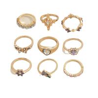 Zinc Alloy Ring Set nine pieces & fashion jewelry & for woman & enamel & with rhinestone golden Sold By Set