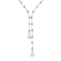 Kunststof parel ketting, Zinc Alloy, met Plastic Pearl, mode sieraden & met strass, Lengte 40 cm, Verkocht door PC