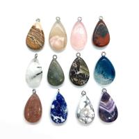 Gemstone Vedhæng Smykker, Natursten, Teardrop, flere farver til valg, 14x27mm, Solgt af PC