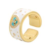 laiton Cuff Bague, Placage, avec diagramme de l'œil & pavé de micro zircon & émail, plus de couleurs à choisir, protéger l'environnement, sans nickel, plomb et cadmium, 21.50x11mm, Vendu par PC