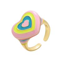 metal Anillo de dedo Cuff, Corazón, chapado, Joyería & diseño de arco iris & esmalte, más colores para la opción, libre de níquel, plomo & cadmio, 21x17mm, Vendido por UD