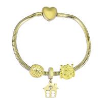 European Bracelet 316 Stainless Steel With Pendant & Unisex & with rhinestone golden Length 17 cm Sold By PC