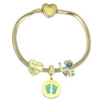 Bracelet European , Acier inoxydable 316, Avec Pendentif & unisexe & avec strass, doré, Longueur 17 cm, Vendu par PC