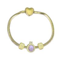 Bracelet European , Acier inoxydable 316, unisexe & avec strass, doré, Longueur 17 cm, Vendu par PC