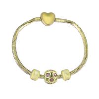 European Bracelet 316 Stainless Steel With Pendant & Unisex & with rhinestone golden Length 17 cm Sold By PC