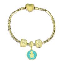 Bracelet European , Acier inoxydable 316, Avec Pendentif & unisexe & avec strass, doré, Longueur 17 cm, Vendu par PC