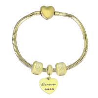 European Bracelet 316 Stainless Steel With Pendant & Unisex & with rhinestone golden Length 17 cm Sold By PC