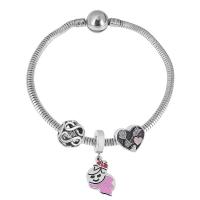 European Bracelet 316 Stainless Steel With Pendant & Unisex & with rhinestone silver color Length 17 cm Sold By PC