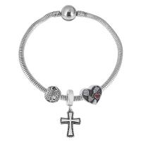 Bracciale European, 316 acciaio inox, With Pendant & unisex & con strass, argento, Lunghezza 17 cm, Venduto da PC